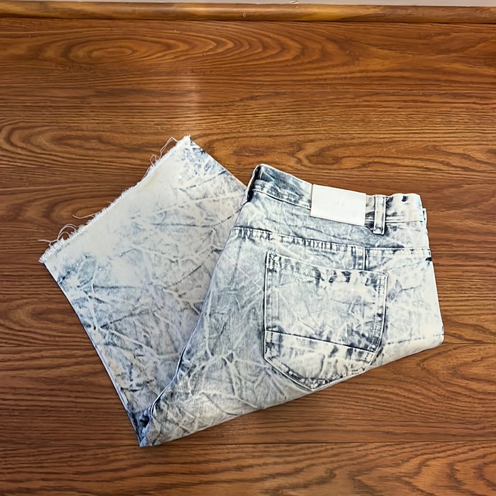 Stone washed denim shorts